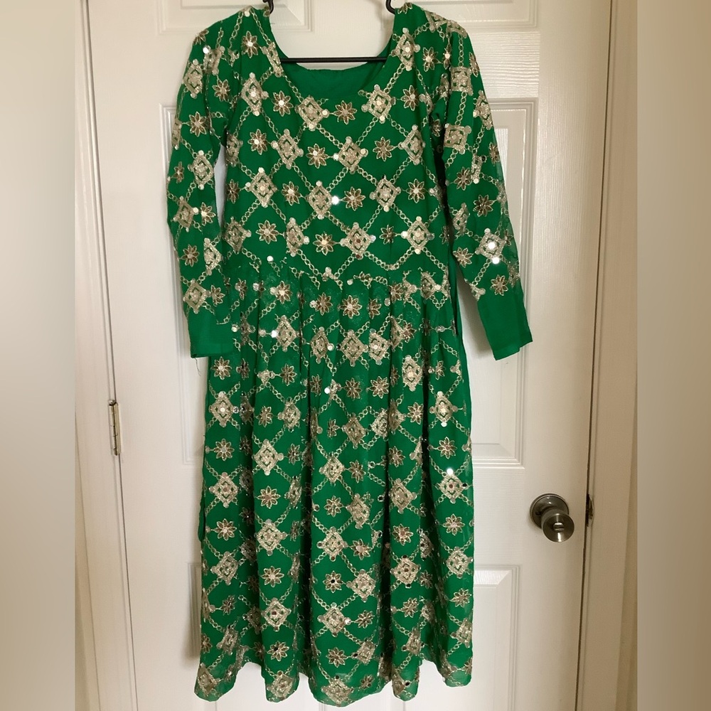 3pc Green Pakistani/Indian dress set with mirrors and embroidery